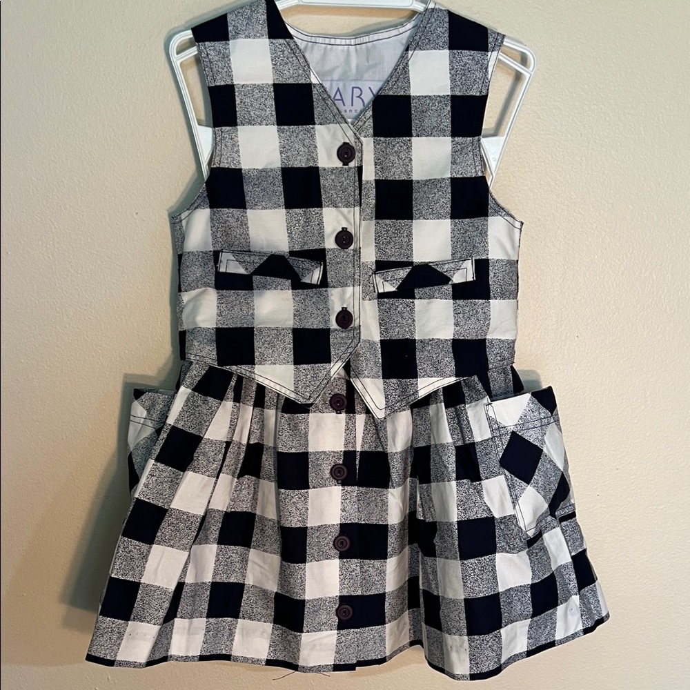 Vintage Prep Navy & White Buffalo Check Button Vest and Skirt